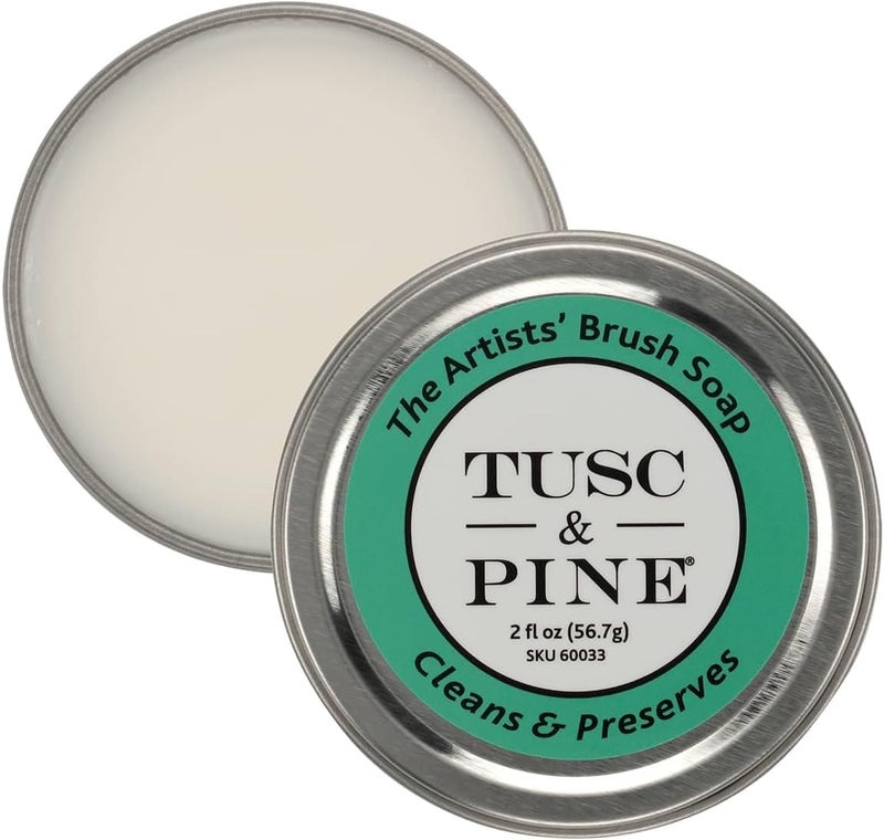 Tusc & Pine The Artists' Brush Soap - 2oz Plant-Based Brush Cleaner, Oil, Acrylic, Watercolor Paint - Nourishes Bristles; Made in North Carolina; Alkali Soap, Gentle Pine Fragrance - Image 1